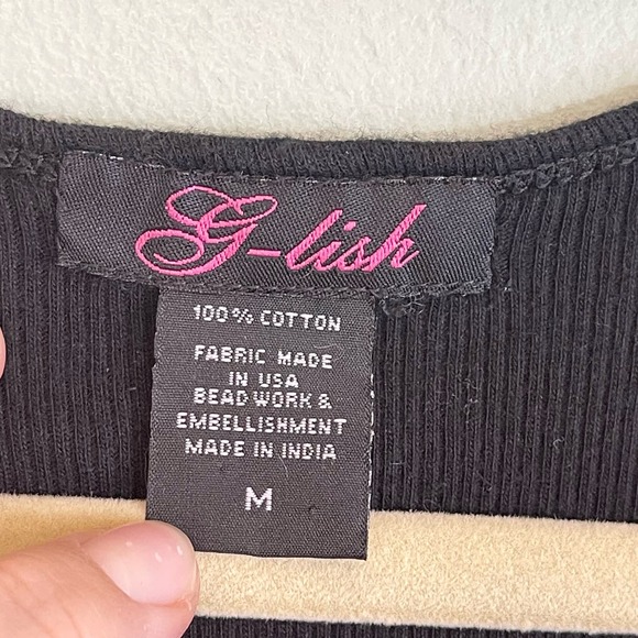 GLISH Womens Pink Black Sequins Embellished Cotton Rib Knit Tank Top Medium - Picture 6 of 7